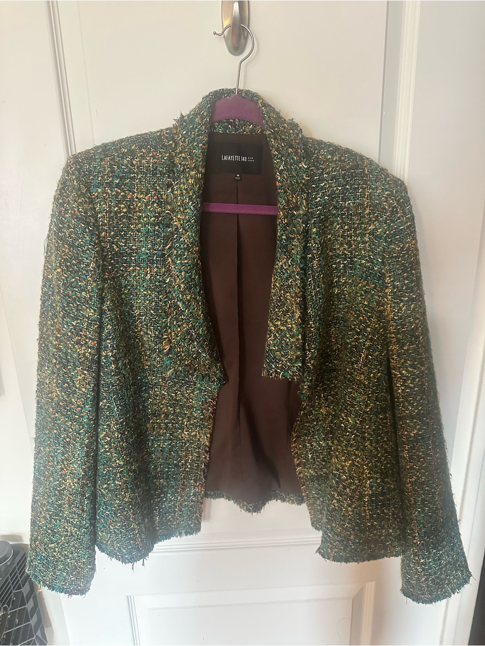 Lafayette 148 New York Green Multicolor Tweed Open-Front Jacket
